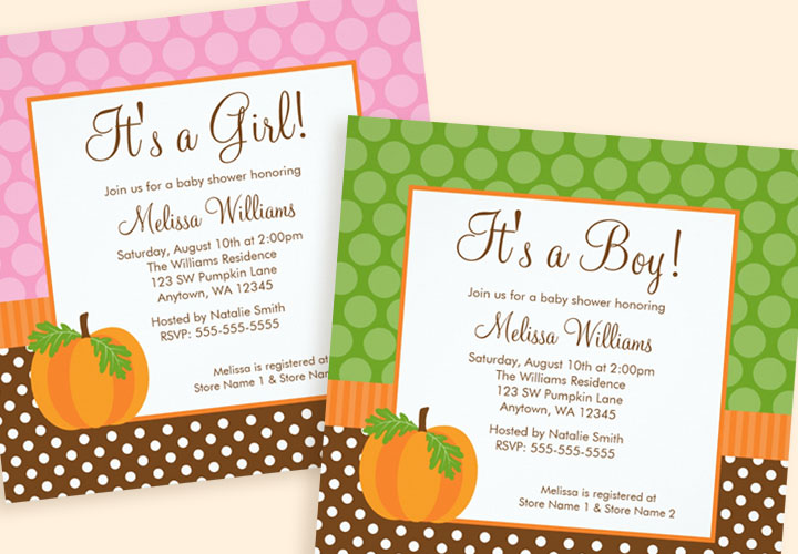 Fall baby shower invitations for a boy or girl