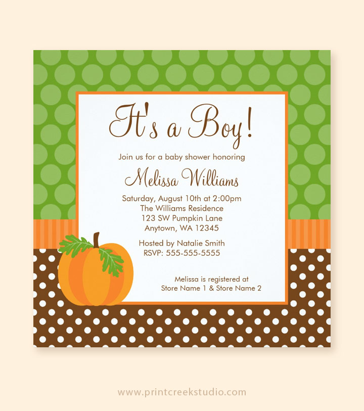 Fall baby shower invitations for a boy