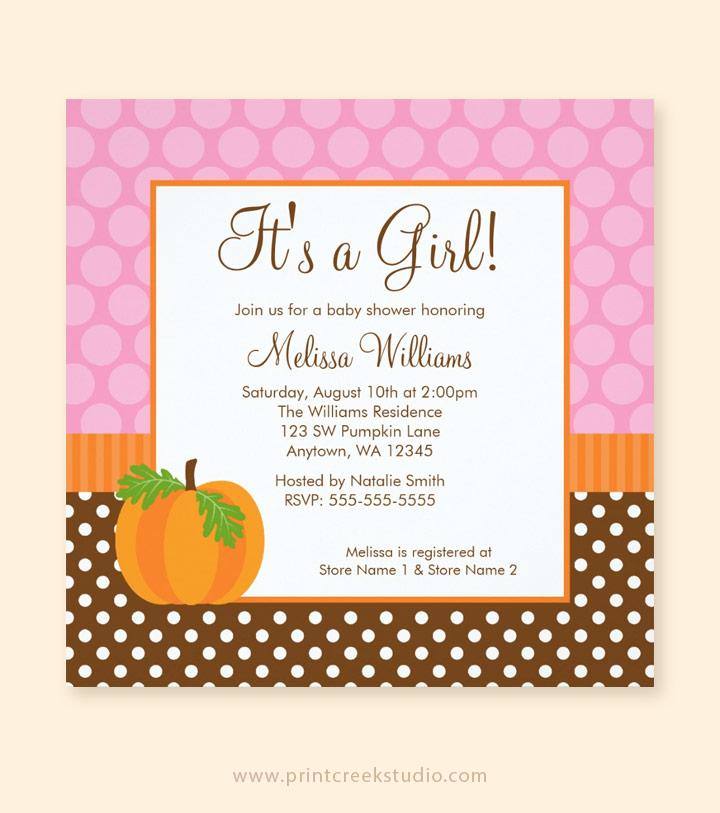 Fall baby shower invitations for a girl