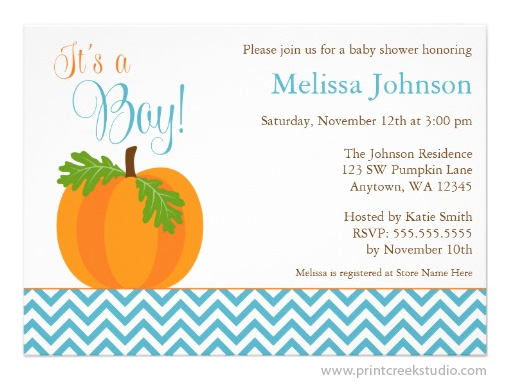  Chevron Pumpkin Fall Boy Baby Shower Invitation