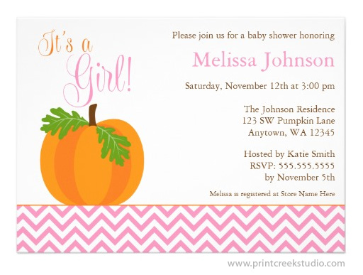 Chevron Pumpkin Fall Girl Baby Shower Invitation