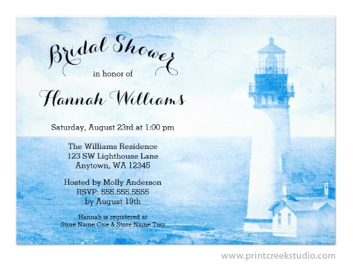 Rustic Blue Lighthouse Bridal Shower Invitation