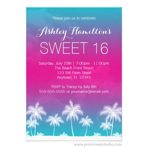 Tropical Teal and Pink Sweet 16 Invitation