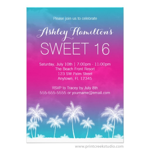 Tropical Sweet 16 Invitation