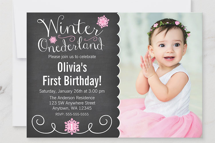 Whimsical Winter Onederland Photo Teal Birthday Invitation