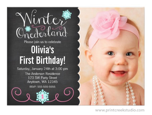 Whimsical Winter Onederland Photo Teal Birthday Invitation