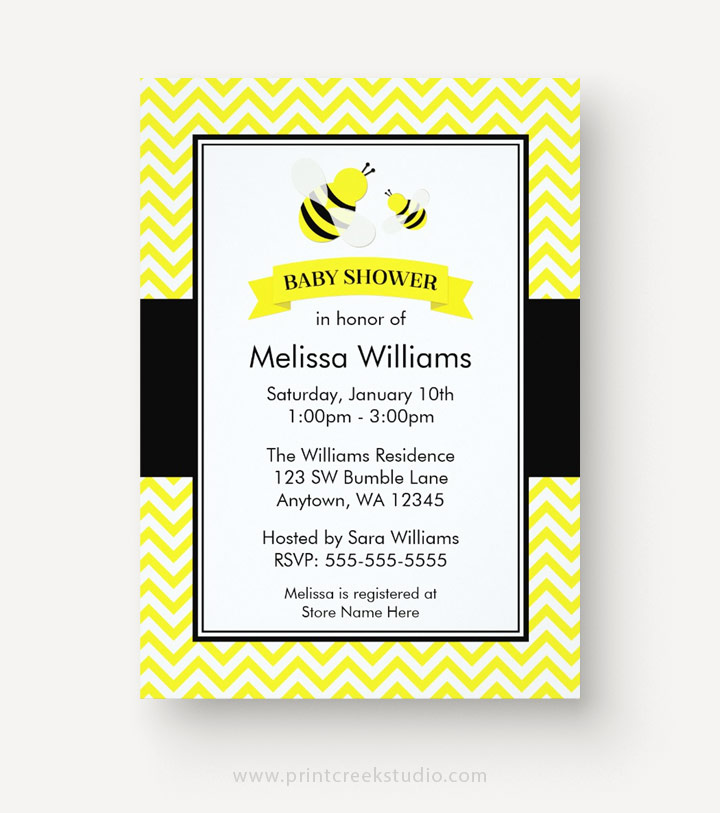 Bee themed baby shower invitations