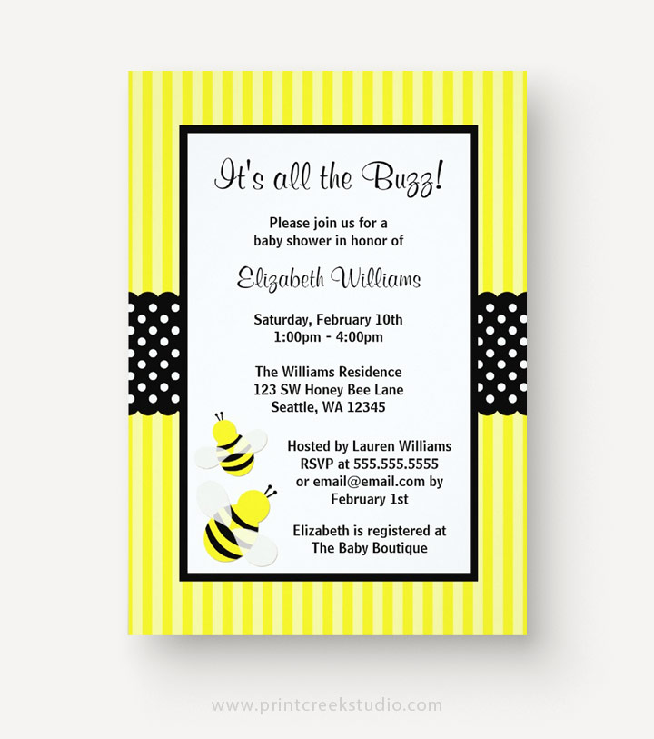 Bumble bee baby shower invitations with stripes