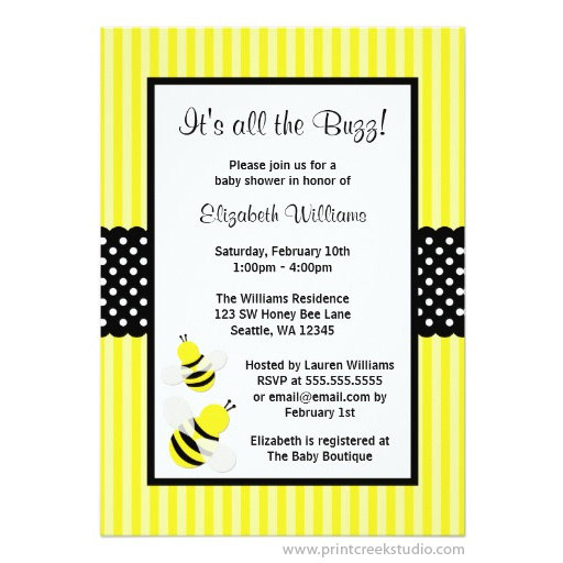 Bumble Bee Striped Dots Baby Shower Invitations