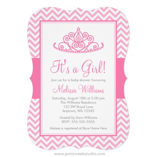 Pink Chevron Princess Baby Shower Invitations