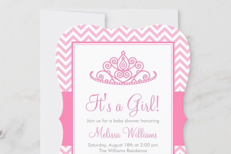Pink Chevron Princess Baby Shower Invitations
