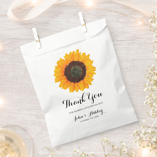 Personalized Watercolor Sunflower Fall Wedding Favor Bag