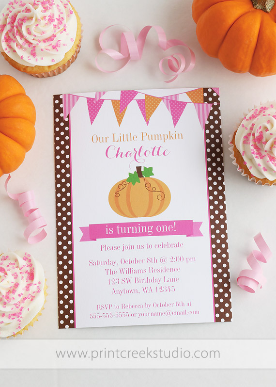 little pumpkin girl 1st birthday invitations