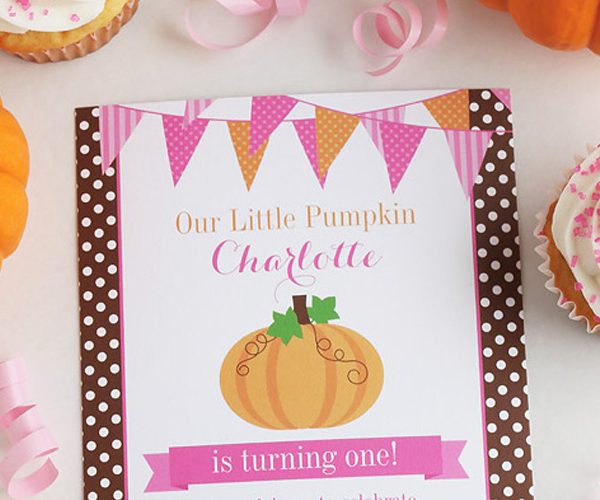 Little Pumpkin Bunting Girl Birthday Invitations