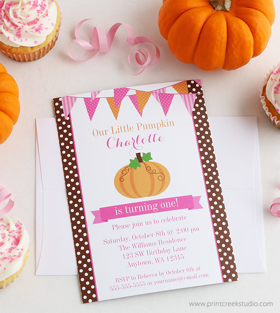 pumpkin girl 1st birthday invites