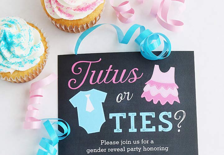 Tutus or Ties Gender Reveal Invitations