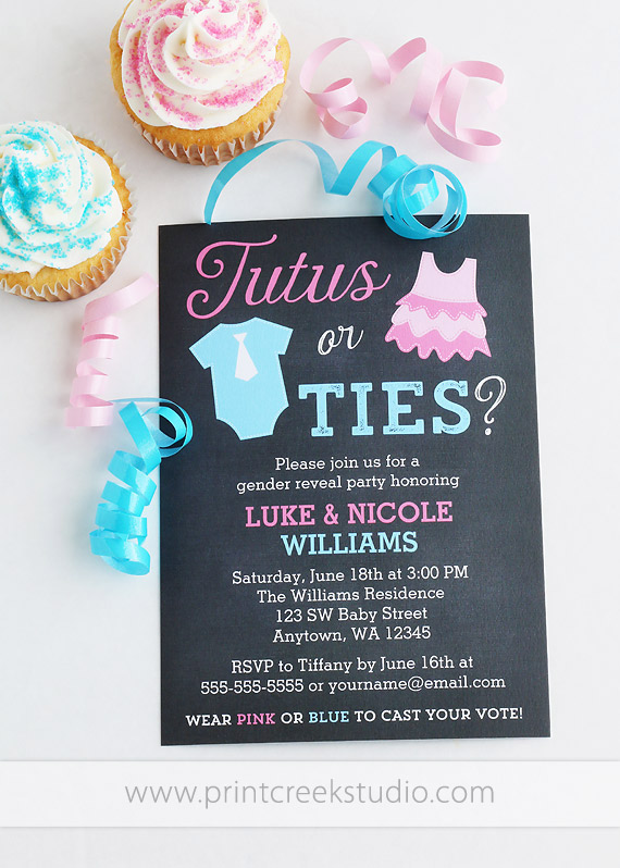 Tutus or Ties Gender Reveal Invitations