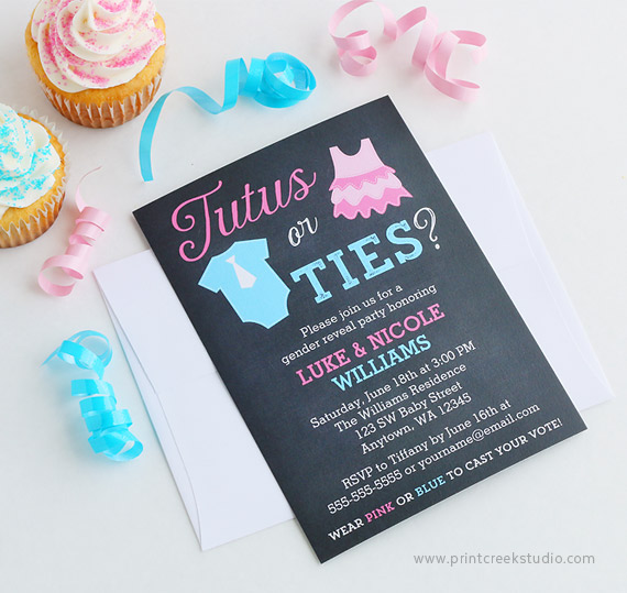 Ties or Tutus Gender Reveal Invitations