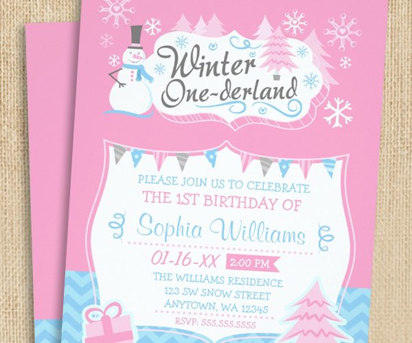 Winter ONEderland Snowman Birthday Invitations