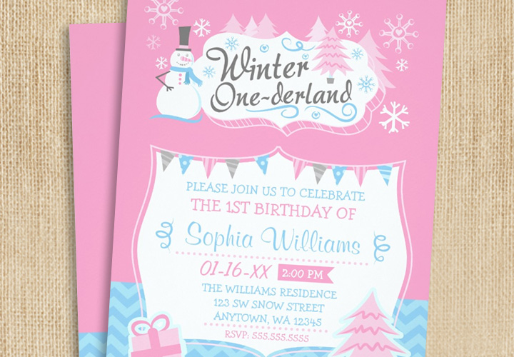 Girl winter 1st birthday invitations