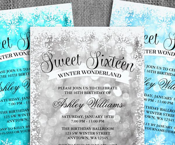 Sweet 16 Winter Wonderland Glitter Lights Invitations