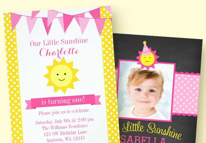 Sunshine birthday invitations for a girl.