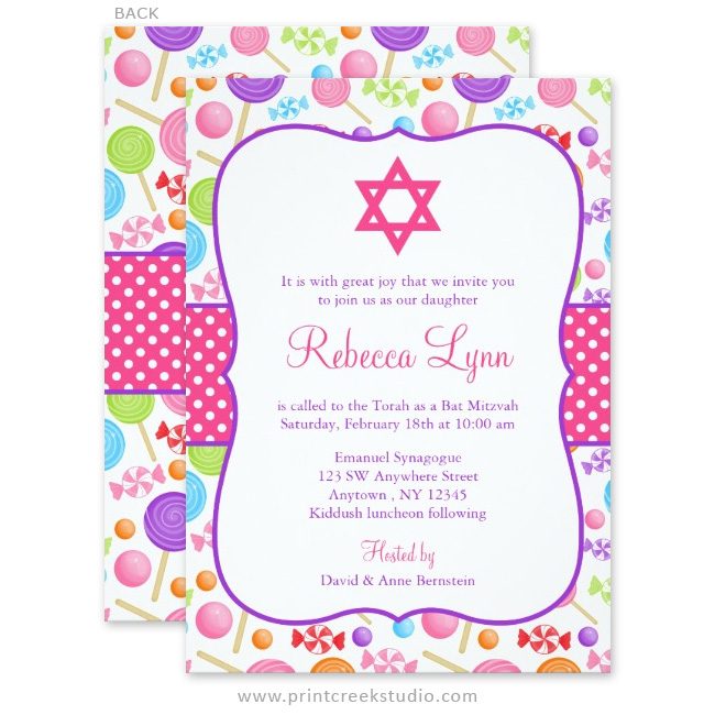 Cute Candy Bat Mitzvah Invitations