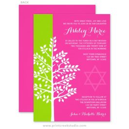 Green and Pink Tree of Life Bat Mitzvah Invitations