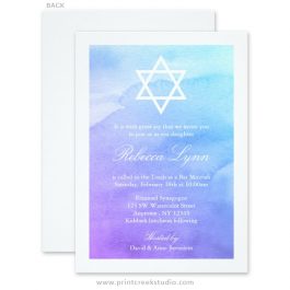 Purple and Teal Watercolor Bat Mitzvah Invitations