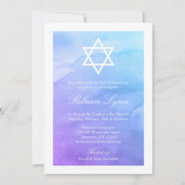 Purple and Teal Watercolor Bat Mitzvah Invitations