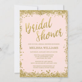 Blush Pink Gold Faux Glitter Bridal Shower Invitations