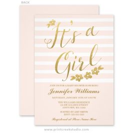 Pink and gold girl baby shower invitations.