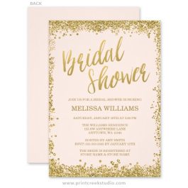 Modern pink and gold bridal shower invitations.