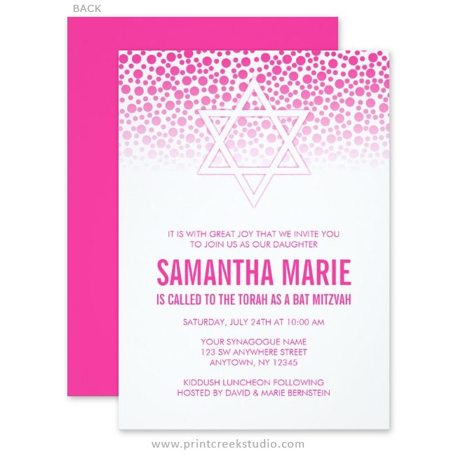 Hot pink Bat Mitzvah invitations