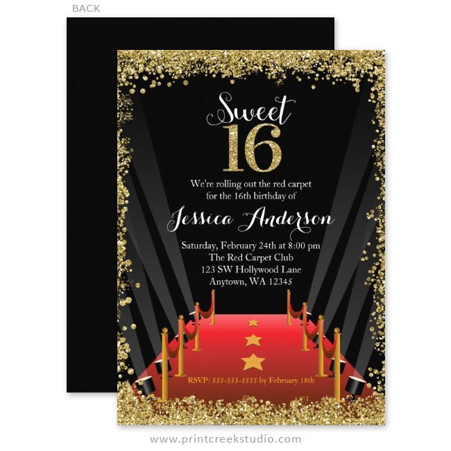 Sweet 16 hollywood themed invitations
