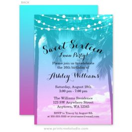 Tropical Luau Teal Pink Sweet 16 Birthday Invitations