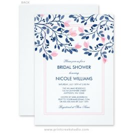 Navy blue and blush pink bridal shower invitations.