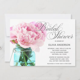 Pink Peony Mason Jar Bridal Shower Invitations