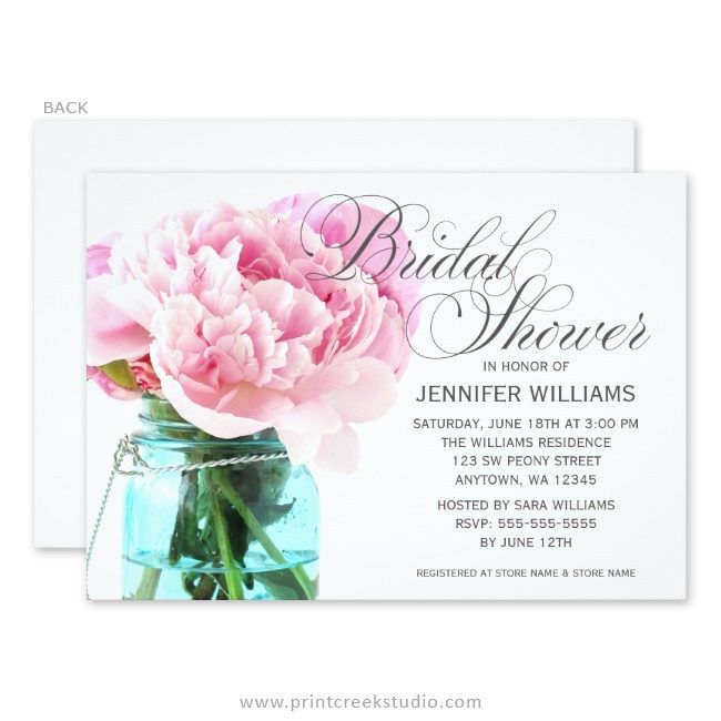 Peony bridal shower invitations