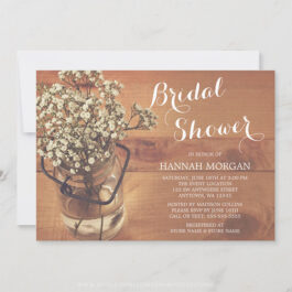 Rustic Baby's Breath Mason Jar Wood Bridal Shower Invitations