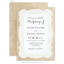 Burlap and lace wedding invitations.
