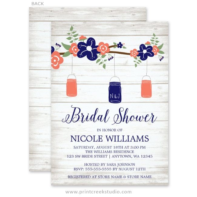 Rustic bridal shower invitations.