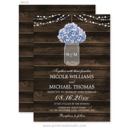 Hydrangea mason jar wedding invitations