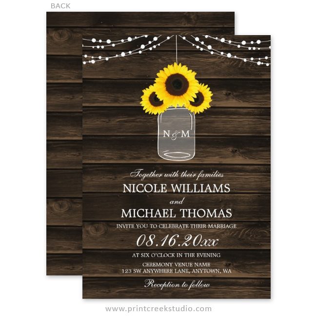 Sunflower mason jar wedding invitations