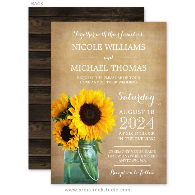 Rustic sunflower wedding invitations