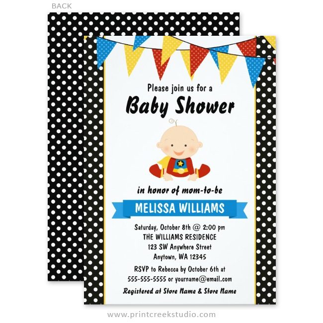 Superhero baby shower invitations.