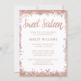 Rose Gold Faux Glitter Sweet 16 Invitations