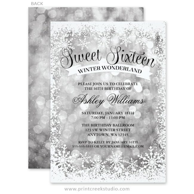 Winter wonderland sweet 16 invitations