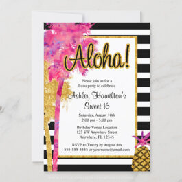 Tropical Luau Stripes Sweet 16 Birthday Invitations