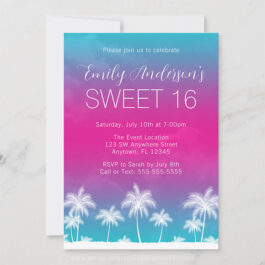 Tropical Teal Pink Sweet 16 Birthday Invitations
